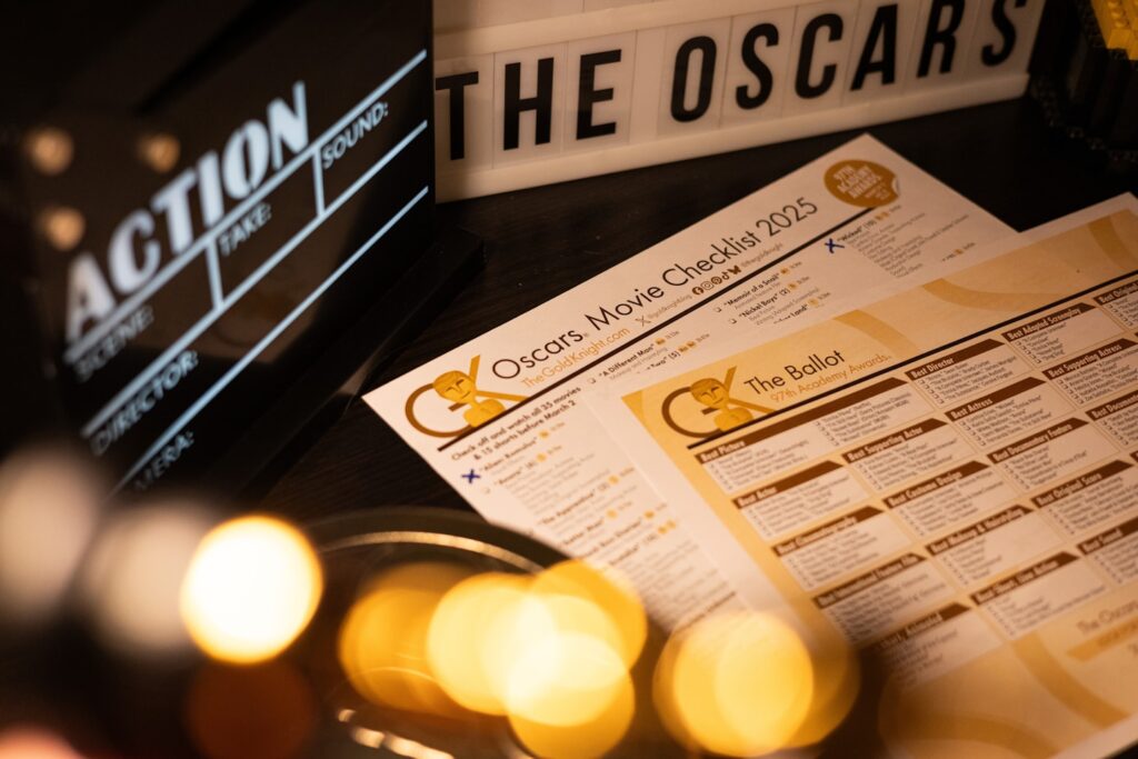 Excited for the 2025 Oscars, the 97th Academy Awards, with this collage. Also enjoyed playing with camera angles and using a small replica Oscar statuette for the bokeh effects. Download the checklist and ballot at TheGoldKnight.com.