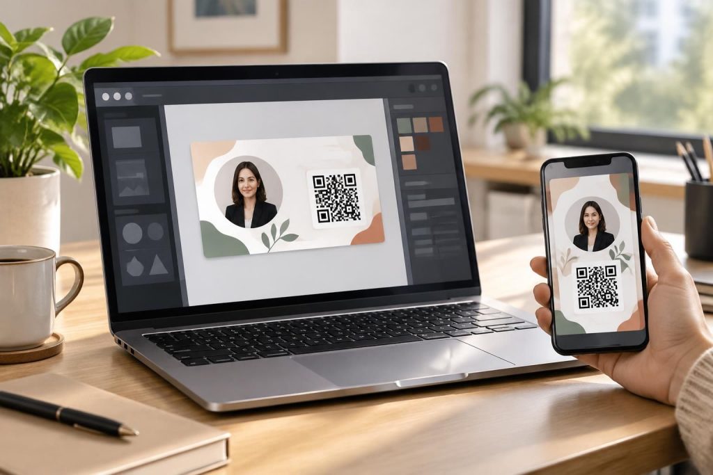 créez gratuitement votre carte de visite virtuelle avec qr code sur canva en ligne et partagez facilement vos coordonnées.